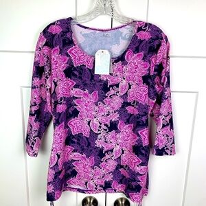 NWT Ella Mae XL Margaux Swim Top Rash Guard Purple Paisley